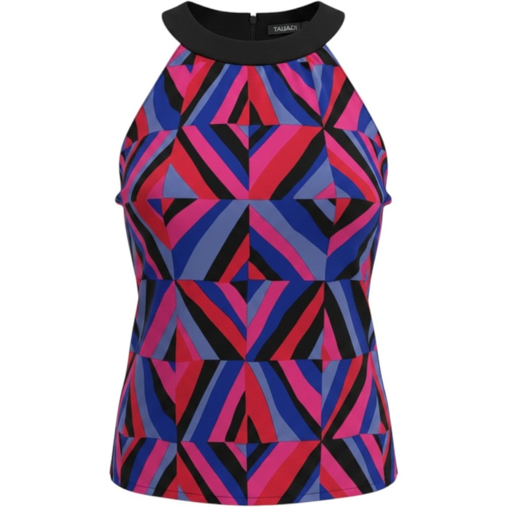 Tahari Black Womens Top with Pink & Blue Accent Y2K Ronita Blouse